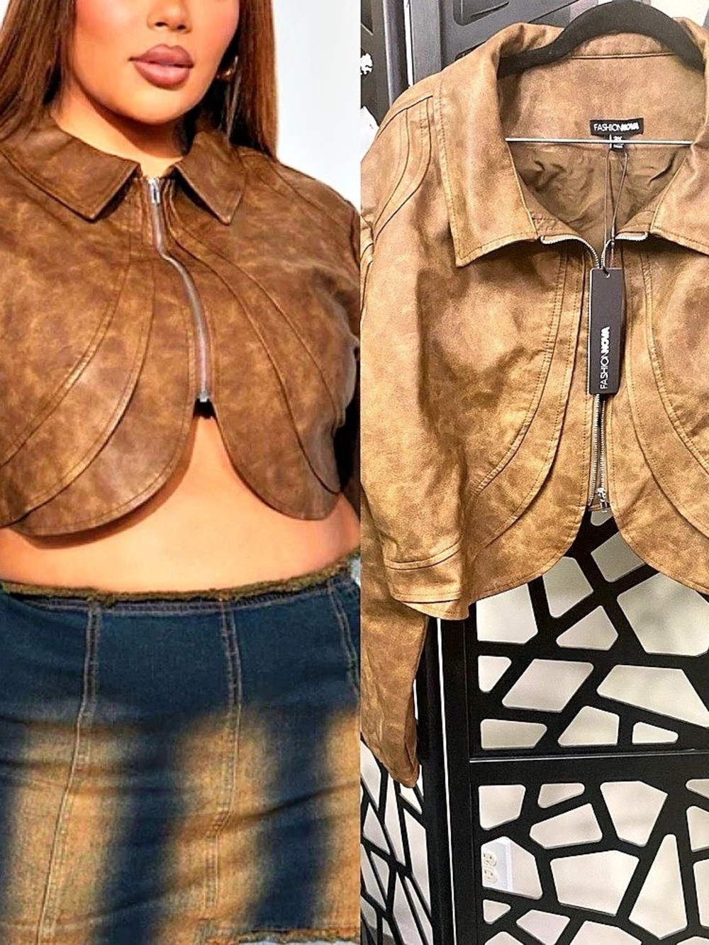 Fashion Nova Brown Cropped Jacket
